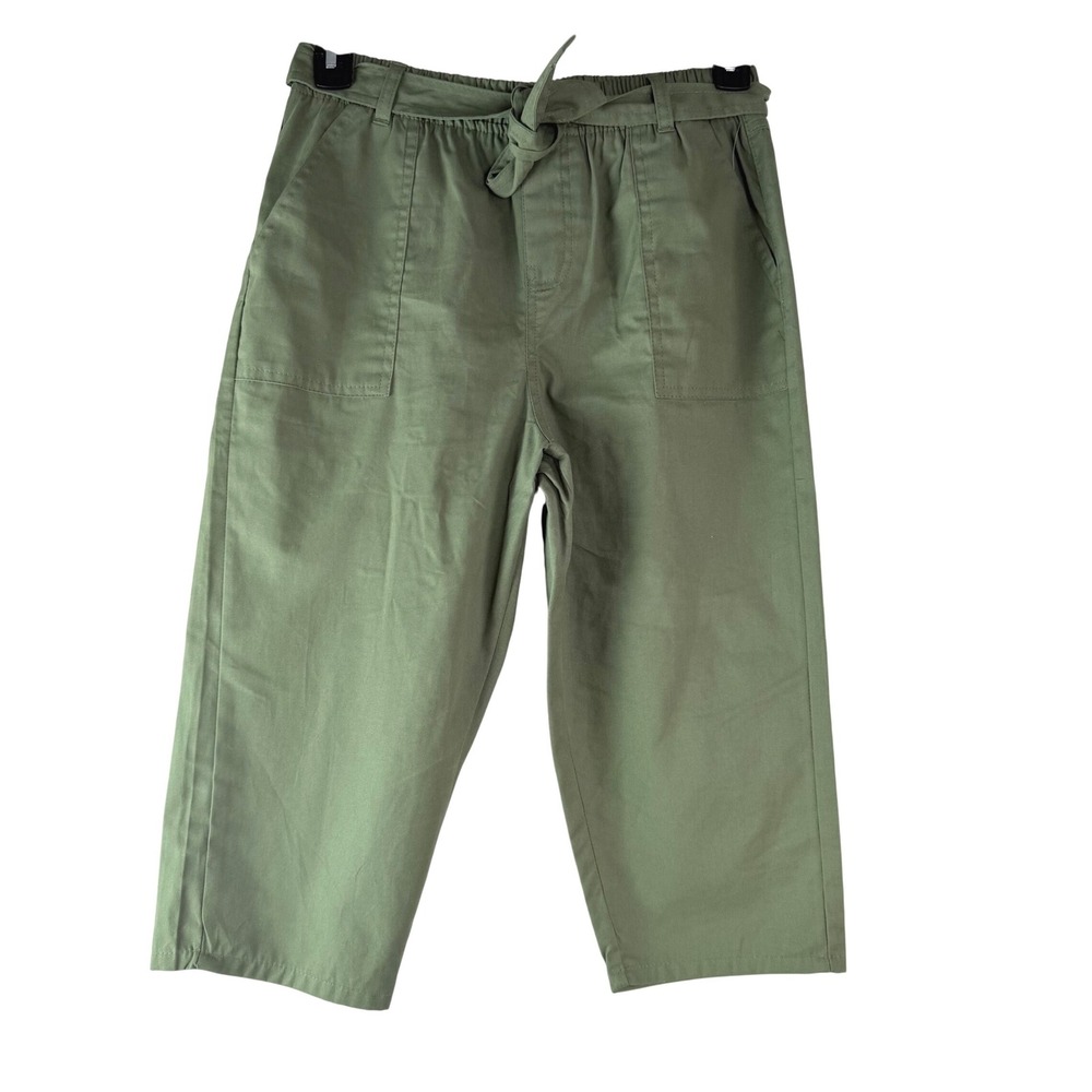 JUST‎ BE Womens Green Belted Wide Leg Cropped Pants Size L Cotton